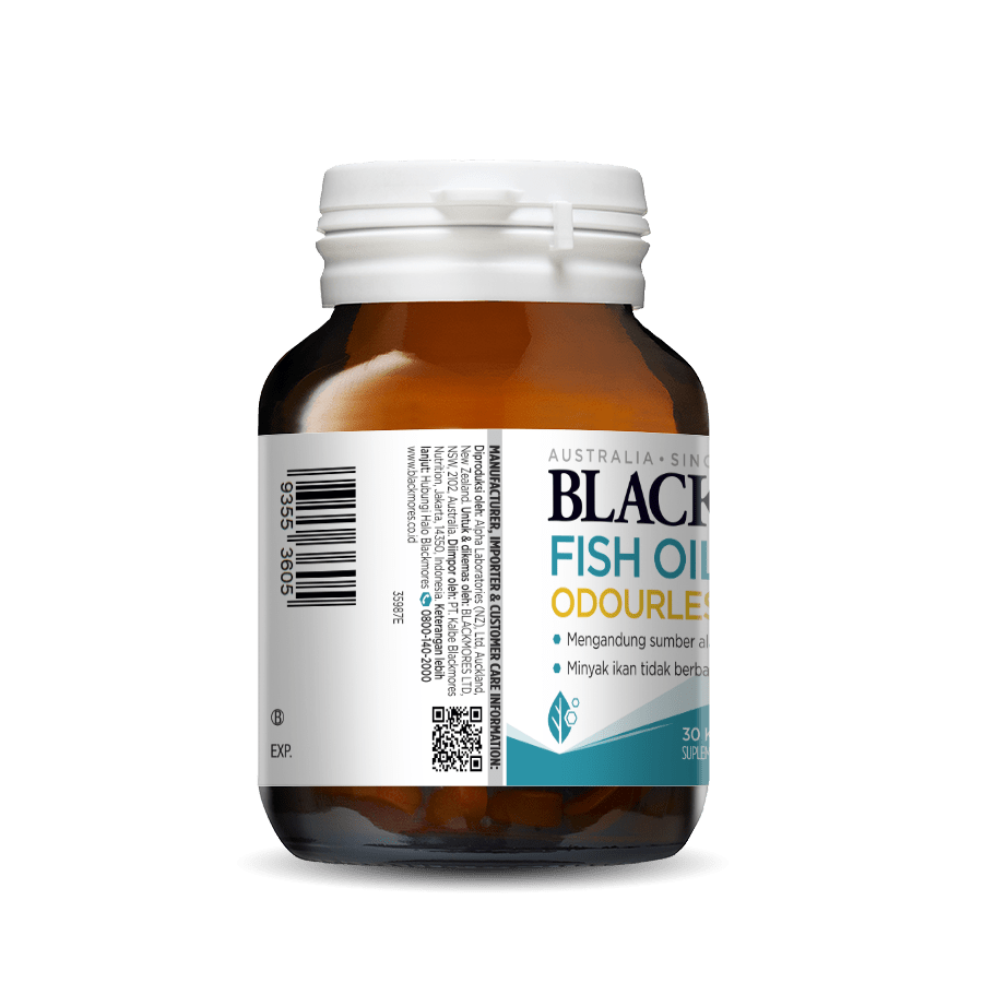 Blackmores Odourless Fish Oil 1000 isi 30 Kapsul Lunak Omega 3 Suplemen Kesehatan