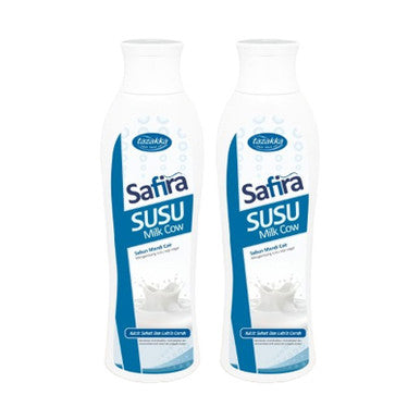 Tazakka Sabun Mandi Cair Safira Susu Mengatasi Kulit Kusam, Kendur, dan Garis Keriput - 2 Botol - Pusat Farma