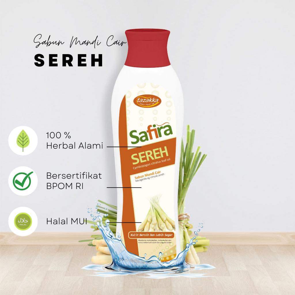 Tazakka Sabun Mandi Cair Safira Sereh Mengatasi Gatal-Gatal, Bau Badan, dan Gangguan Jamur