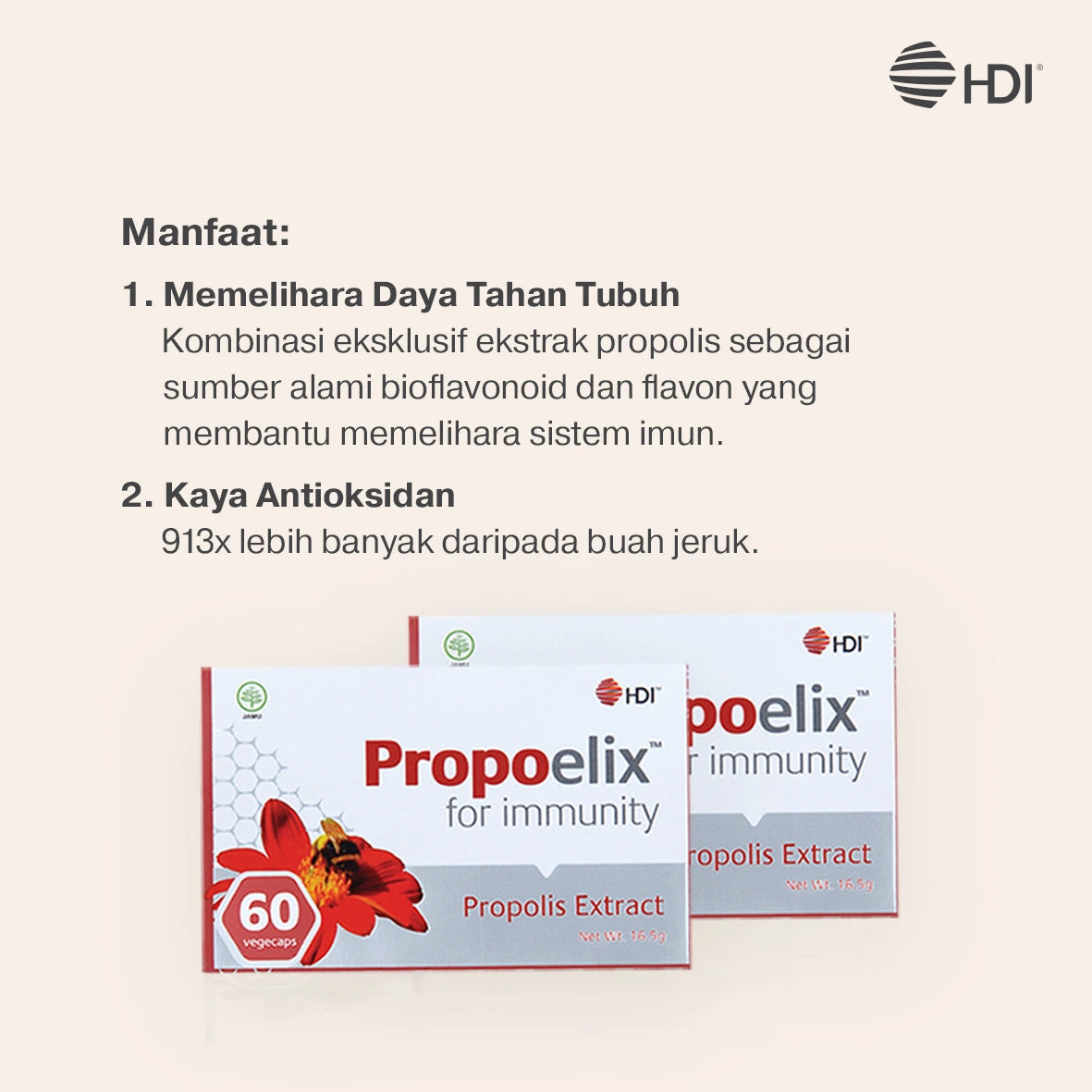 HDI Propoelix 60 Kapsul Nabati Suplemen Antioksidan dengan Ekstrak Propolis