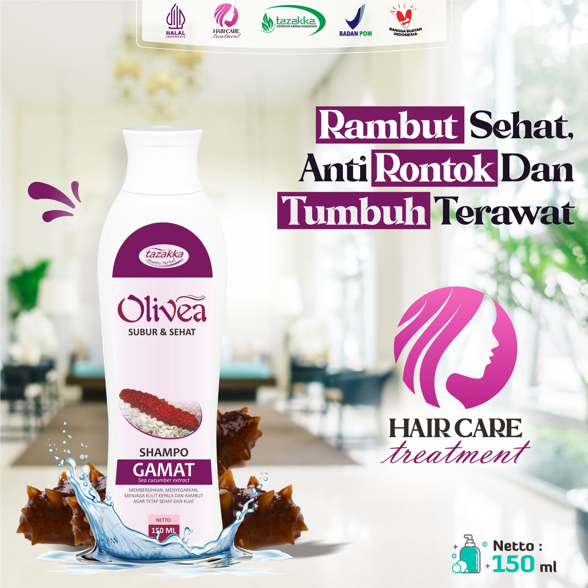 Tazakka Shampoo Olivea Gamat 150 ml Mengatasi Rambut Rontok