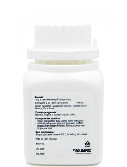 Erlimpex Co-En Q10 60 Kapsul Coenzyme Suplemen Memelihara Kesehatan Jantung
