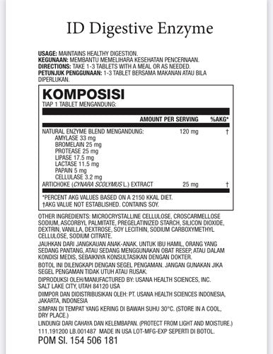 Usana Digestive Enzyme 56 Tablet Suplemen Kesehatan Enzim Pencernaan