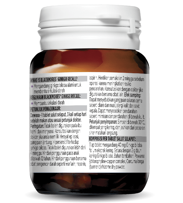 Blackmores Ginkgo Recall 30 Tablet Suplemen Membantu Sirkulasi Darah