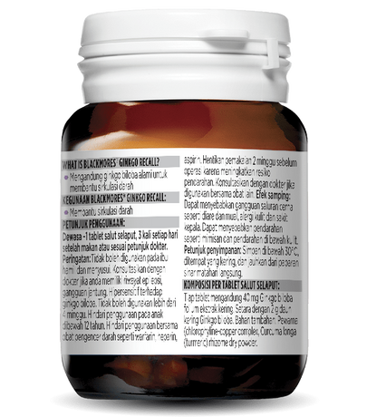Blackmores Ginkgo Recall 30 Tablet Suplemen Membantu Sirkulasi Darah