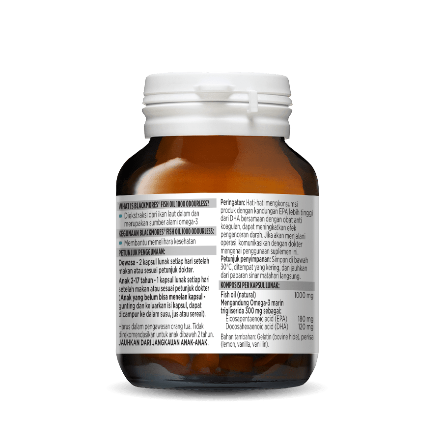 Blackmores Odourless Fish Oil 1000 90 Kapsul Lunak Omega 3 Suplemen Kesehatan
