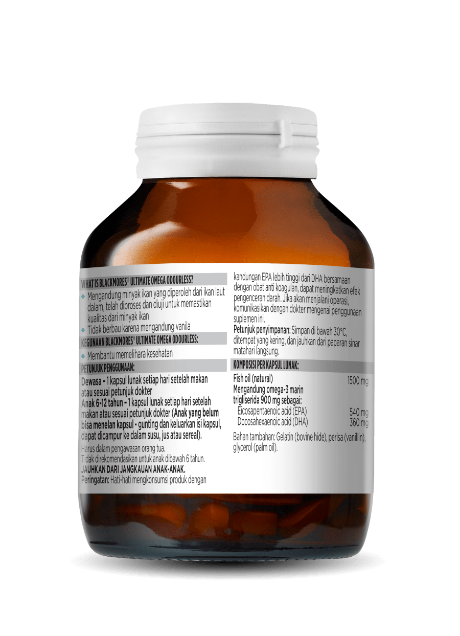 Blackmores Ultimate Omega Odourless 30 Kapsul Lunak Suplemen Memelihara Kesehatan