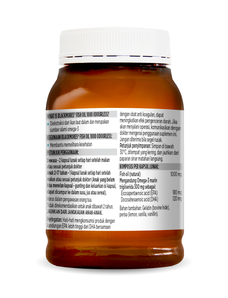 Blackmores Odourless Fish Oil 1000 180 Kapsul Lunak Omega 3 Suplemen Kesehatan